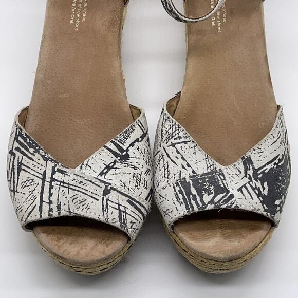 Toms Peep Toe Platform Wedge Espadrille Sandals White Gray Size 9.5 - Picture 2 of 10